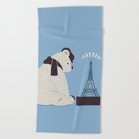Traveler Tourist Eiffel Tower Bear Paris Beach Towel