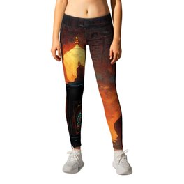 The Lucent Chamber - Temple Art Leggings | Church, Holyplace, Flare, Digital, Fantasy, Blaze, Temple, Fire, Pagoda, Embers 