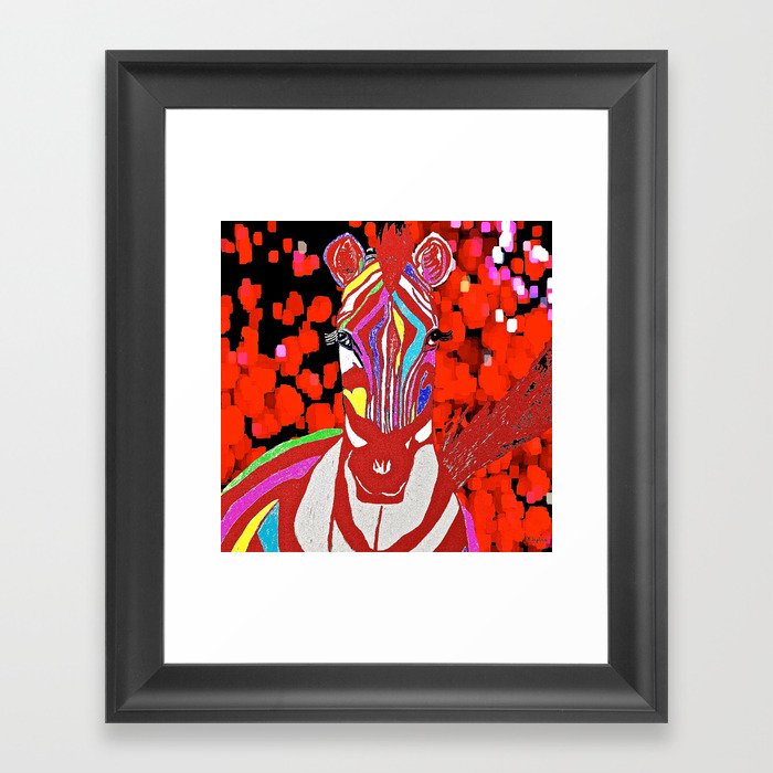 Zebra Red and White Framed Art Print