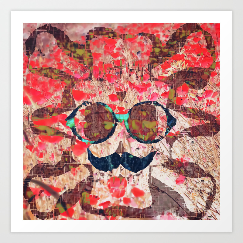 Vintage Old Skull Portrait With Red Poppy Flower Field Abstract