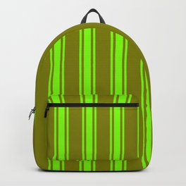 [ Thumbnail: Green and Chartreuse Colored Striped/Lined Pattern Backpack ]