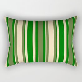 [ Thumbnail: Dark Olive Green, Tan, and Dark Green Colored Lined/Striped Pattern Rectangular Pillow ]