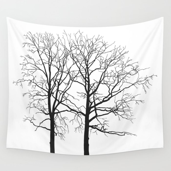 Minimalistic nature art black and white tree silhouette Wall Tapestry