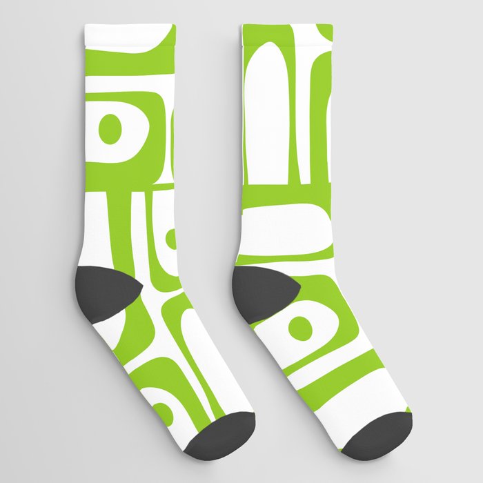 Mid Century Modern Abstract Lime Green and White Piquet Multi Pattern Socks