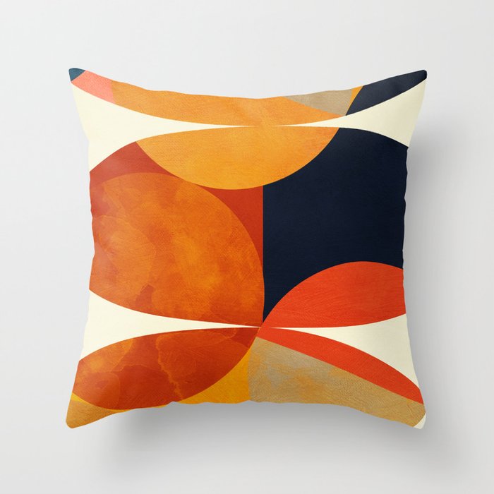 mid century geometric shapes autumn Throw Pillow