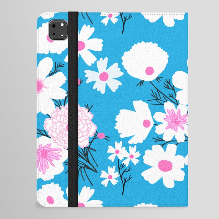 Retro Modern Spring Flowers Turquoise and Pink iPad Folio Case