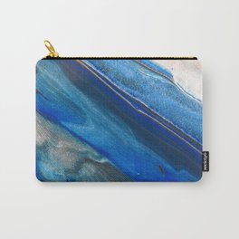 Dark Blue Flow II - Blue Striped Fluid Pour Painting Metallic Carry-All Pouch