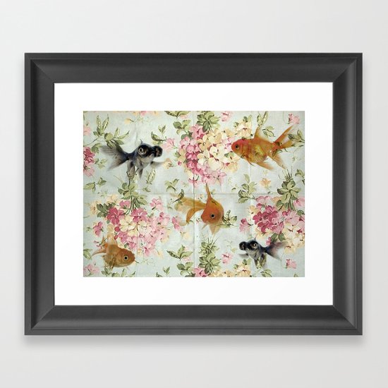 Gold fish wall paper Framed Art Print