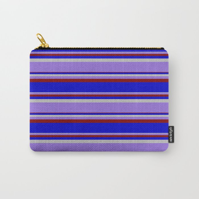 Grey, Purple, Maroon & Blue Colored Lined/Striped Pattern Carry-All Pouch