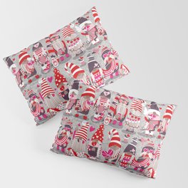 I gnome you more // grey background red and pink Valentine's Day gnomes and motifs Pillow Sham