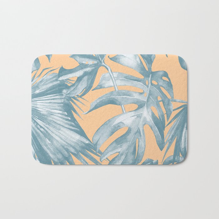 Island Vacation Hibiscus Palm Mango Ocean Blue Bath Mat