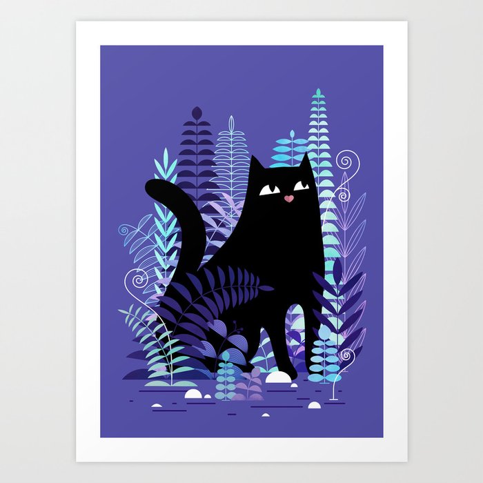 The Ferns (Black Cat Version) Art Print
