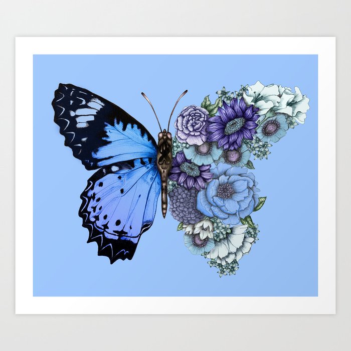 Blue Butterfly in Bloom Art Print