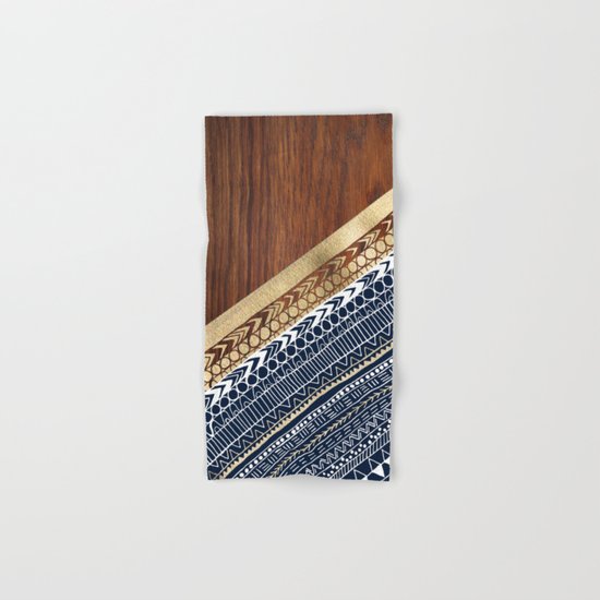 Navy & Gold Tribal on Wood Hand & Bath Towel