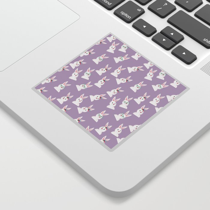 Easter Bunny With Glasses And Flowers Pattern Lavander Sticker
