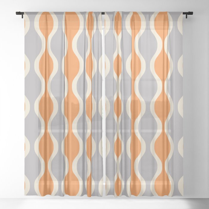 Classic Retro Ogee Pattern 852 Orange and Gray Sheer Curtain