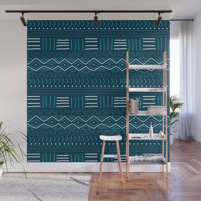 Mudcloth on Teal Wall Mural