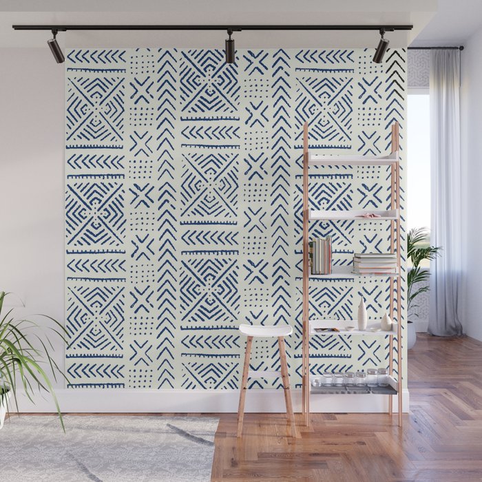Line Mud Cloth // Ivory & Navy Wall Mural