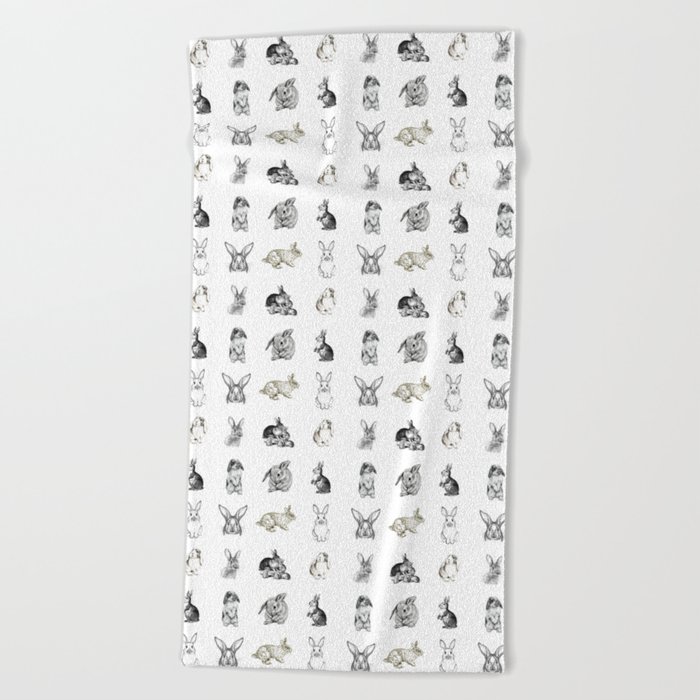 Vintage Bunny Rabbit Pattern Beach Towel