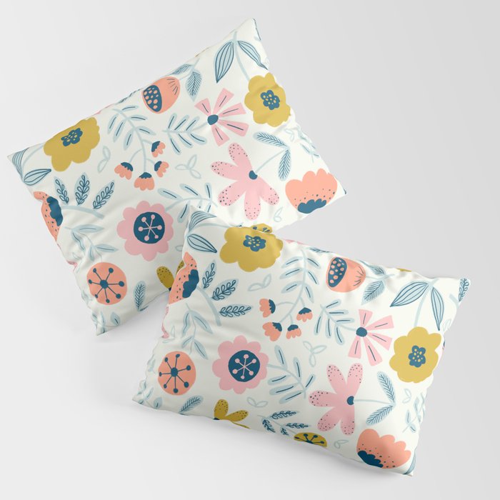 Cute Vintage Flower Pattern Scandinavian Folk Art Pillow Sham