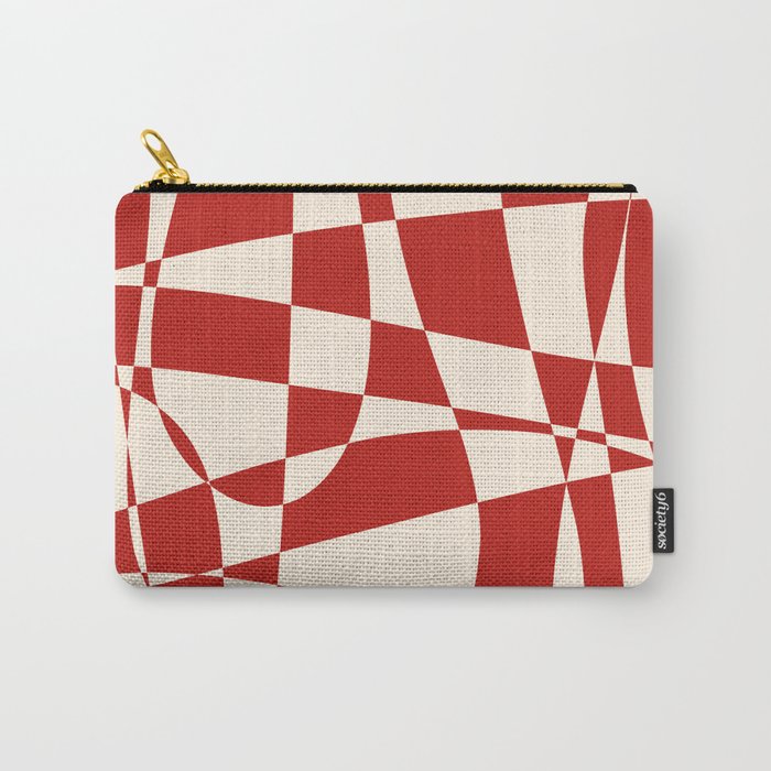 Deconstructed Harlequin Midcentury Modern Abstract Pattern in Retro Red and Almond Cream Carry-All Pouch