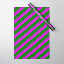 [ Thumbnail: Fuchsia & Green Colored Striped Pattern Wrapping Paper ]