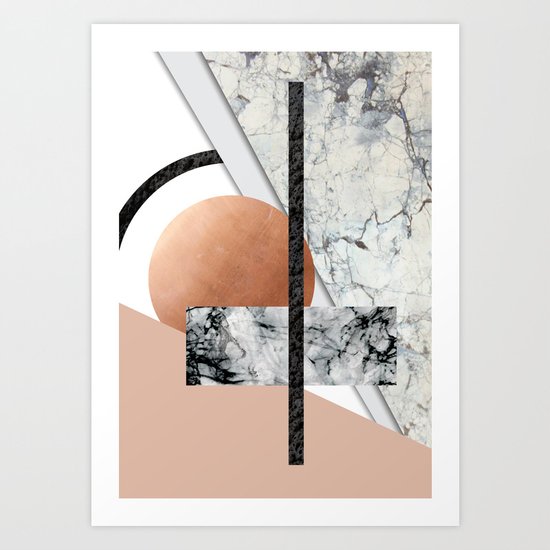 Collage II ( marble, copper, volcanic rock) Art Print