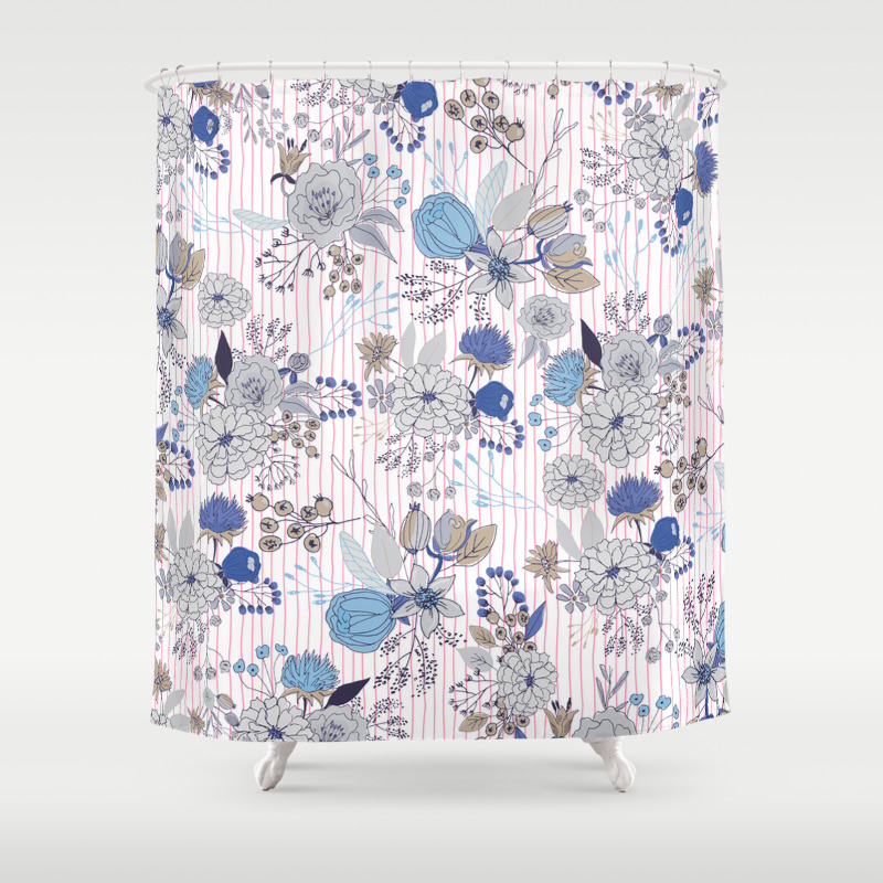 navy blue and gray shower curtain