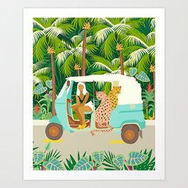Rikshaw ride with Javan leopards in Bali | Tropical Nature Jungle Bohemian Wildlife Travel Art Print