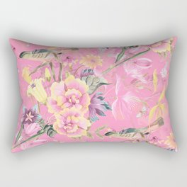 Vintage & Shabby Chic Chinoiserie Pastel Pink Spring Flowers And Birds Garden Rectangular Pillow