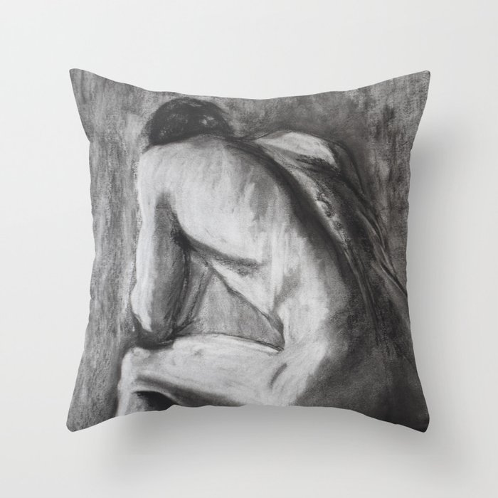 Charcoal study of a man’s back Throw Pillow