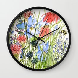 Botanical Garden Wildflowers and Bees Wall Clock