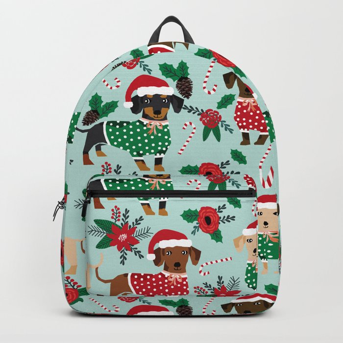 Dachshund christmas sweater poinsettia cute holiday gifts doxie dachsie dog breed Backpack