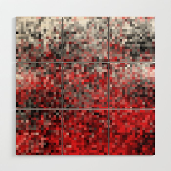 Gray to Red Pixel Gradient Wood Wall Art
