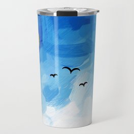 a flight of swallows in a beautiful blue sky Travel Mug