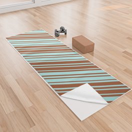 [ Thumbnail: Sienna and Turquoise Colored Lines Pattern Yoga Towel ]