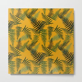 Fern Leaf Pattern on Mustard Background Metal Print