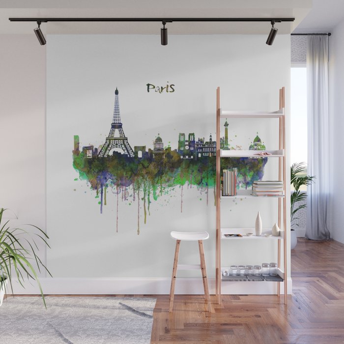 Paris Skyline watercolor Wall Mural