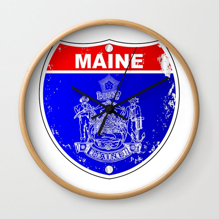 Maine Flag As A  Interstate Sign Wall Clock