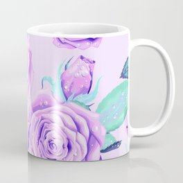 vintage seamless pattern with cyan leaves purple roses Coffee Mug