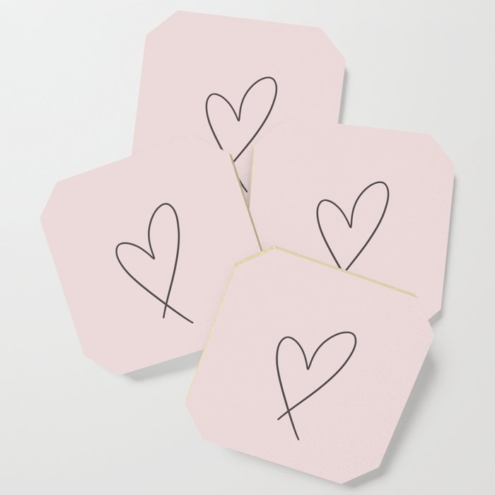 Minimal Line Love Heart Valentines Day Coaster