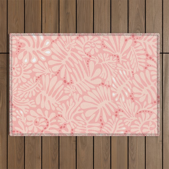Pink Liquid modern Abstract Leaves Pattern in Matisse style Outdoor Rug