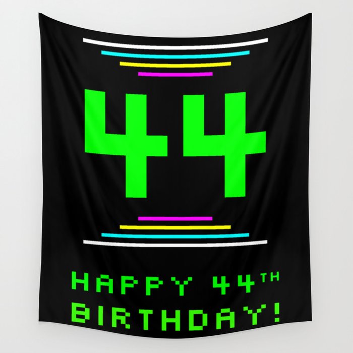 44th Birthday - Nerdy Geeky Pixelated 8-Bit Computing Graphics Inspired Look Wall Tapestry
