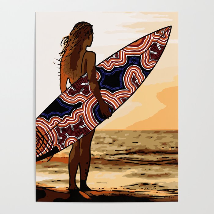 Authentic Aboriginal Art - Surfs up Australia Poster