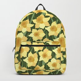 Seamless pattern with yellow daffodils on a green background Backpack