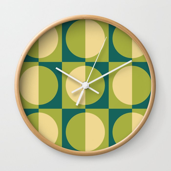 Retro Geometric Half Square and Circle Pattern 462 Wall Clock