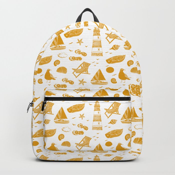 Mustard Summer Beach Elements Pattern Backpack