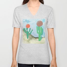 Cactus Cacti, Abstract, Sun, Mid century modern kids wall art, Nursery room V Neck T Shirt