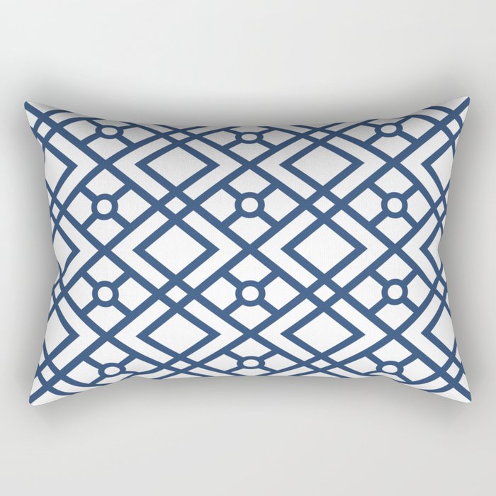 Modern Geometric Diamonds and Circles Pattern Navy Blue and White Rectangular Pillow