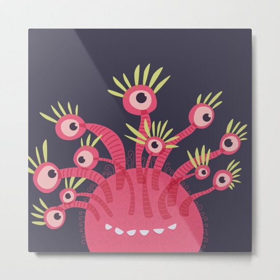 Funny Pink Monster With Eleven Eyes Metal Print